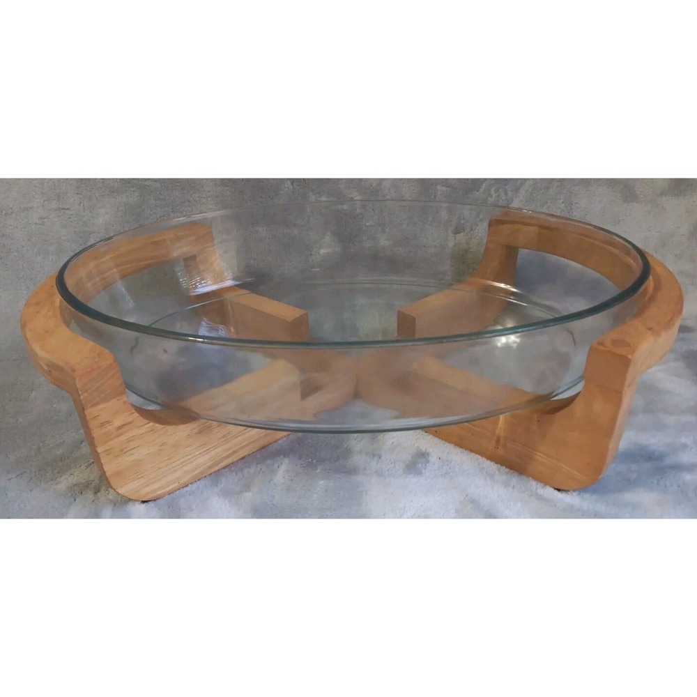 Vtg Marinex Oval 3qt Glass Casserole Serving‎ Dish MCM Dolphin Beachwood Stand